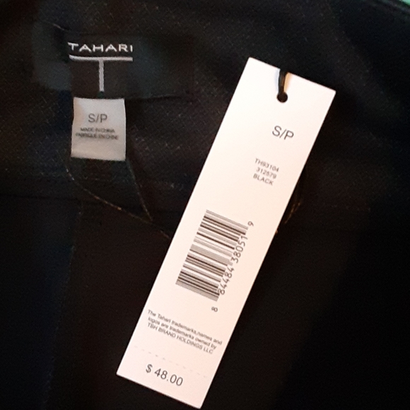 TAHARI  BLACK  PULL ON PANTS, FAUX LEATHER PIPING, SMALL PETITE - Picture 5 of 10